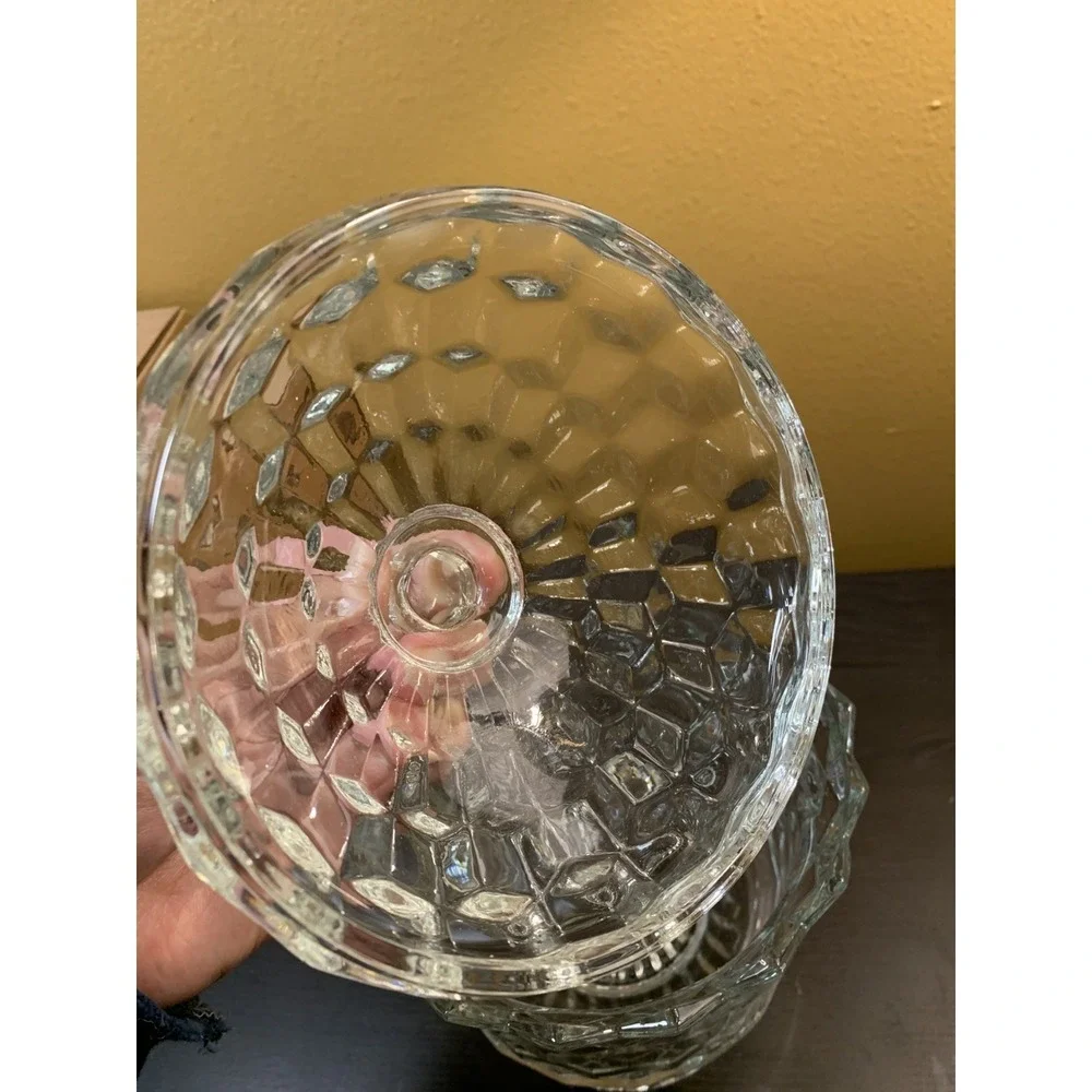 Vintage Homco Lady Love Compote Clear Glass Covered Candy‎ Dish 8